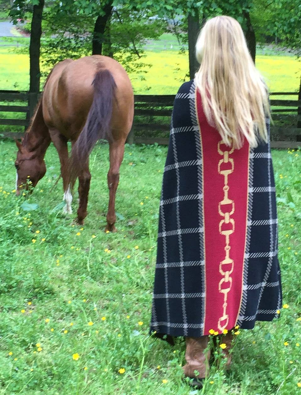 Equestrian Horse Bit Plaid Throw Blanket: Black