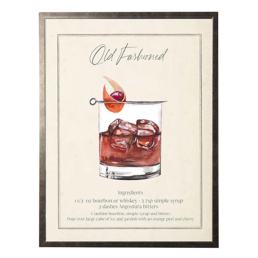 Watercolor old fashioned drink with recipe