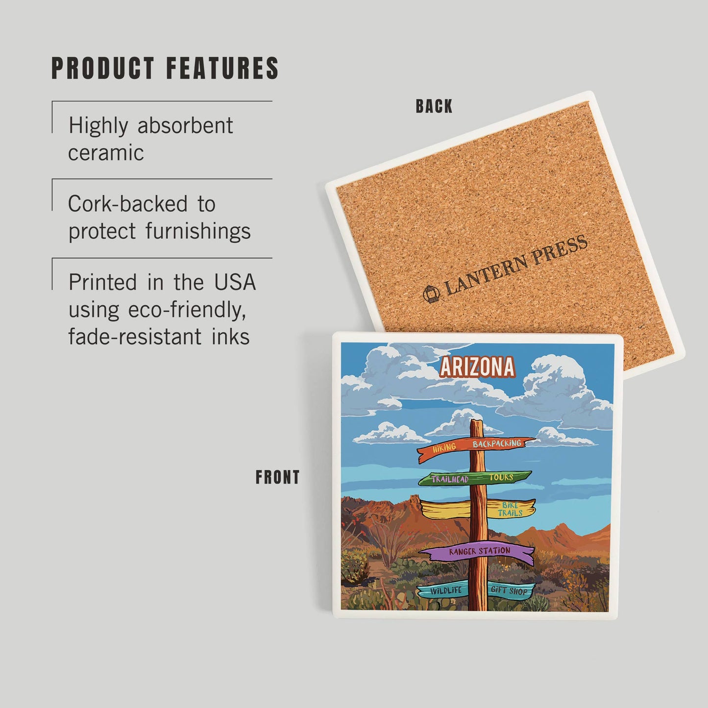 CERAMIC COASTER Arizona, Signpost, Desert