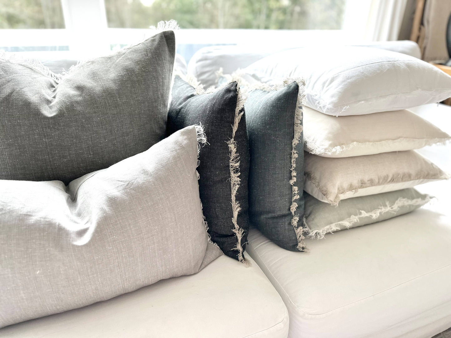 Fringe Pillow Covers: Stone / 26 x 26