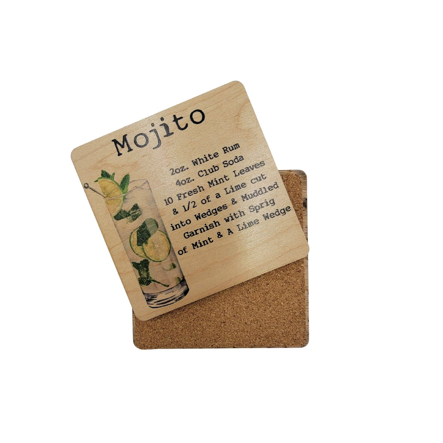Mojito Cocktail Wooden Bar Coaster