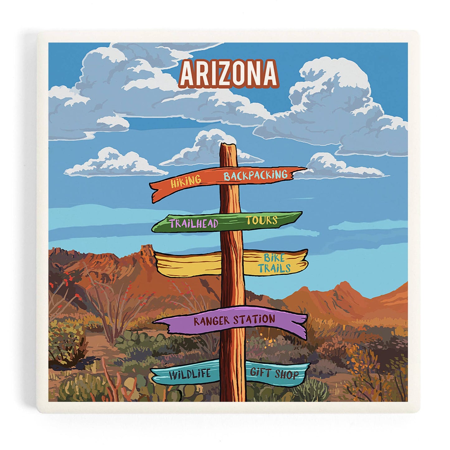 CERAMIC COASTER Arizona, Signpost, Desert