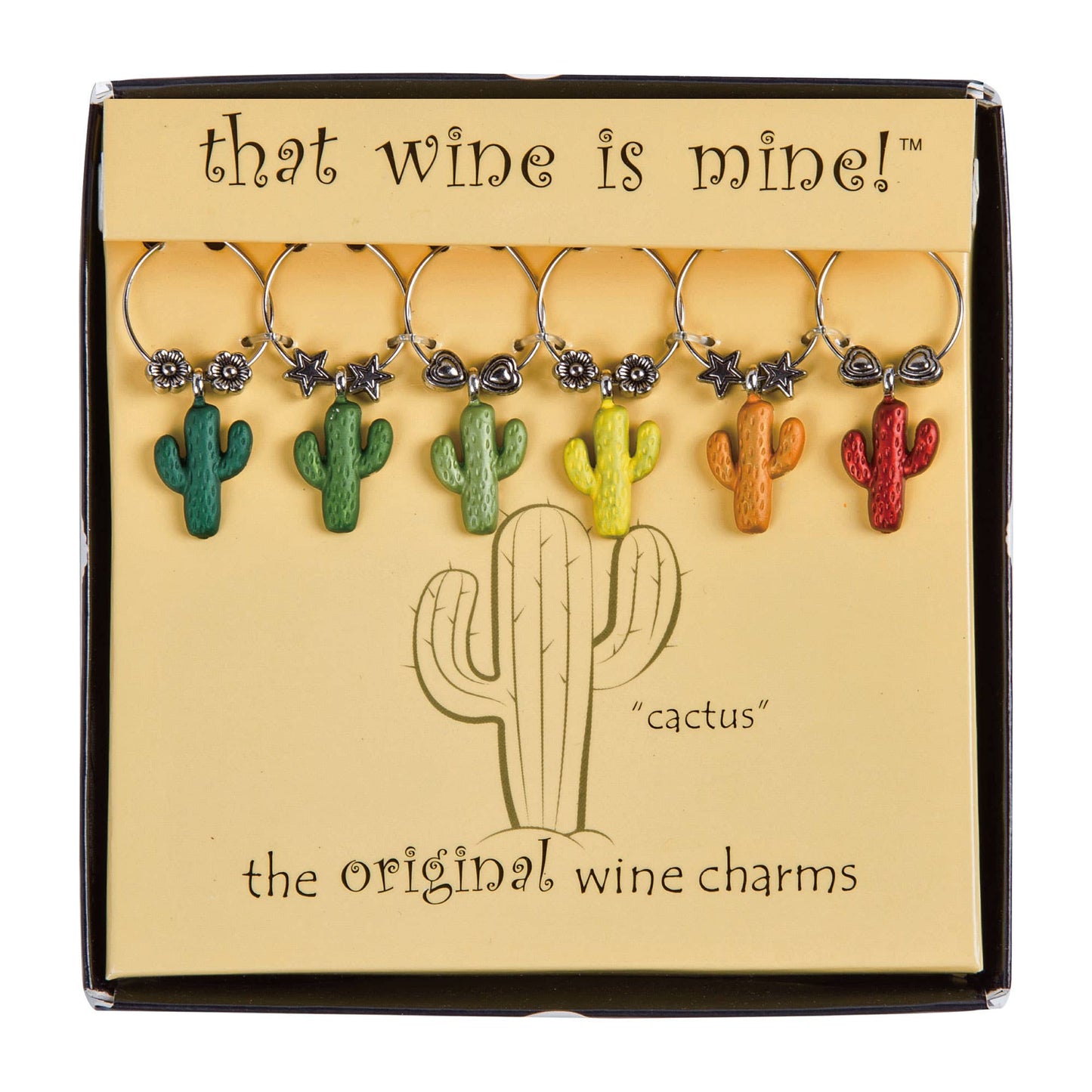 6-Piece Cactus Painted Wine Charms Arizona Hostess Gift