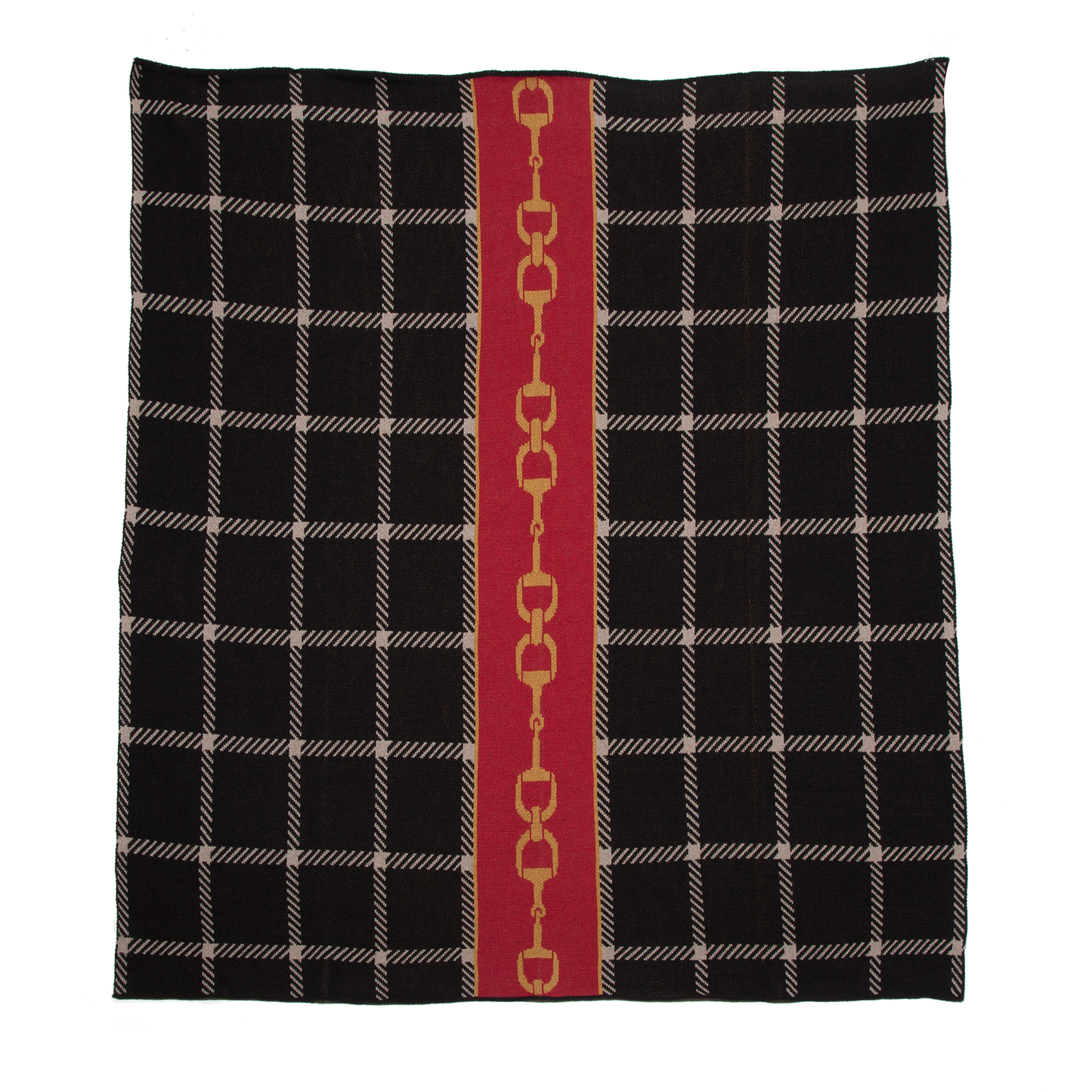 Equestrian Horse Bit Plaid Throw Blanket: Black
