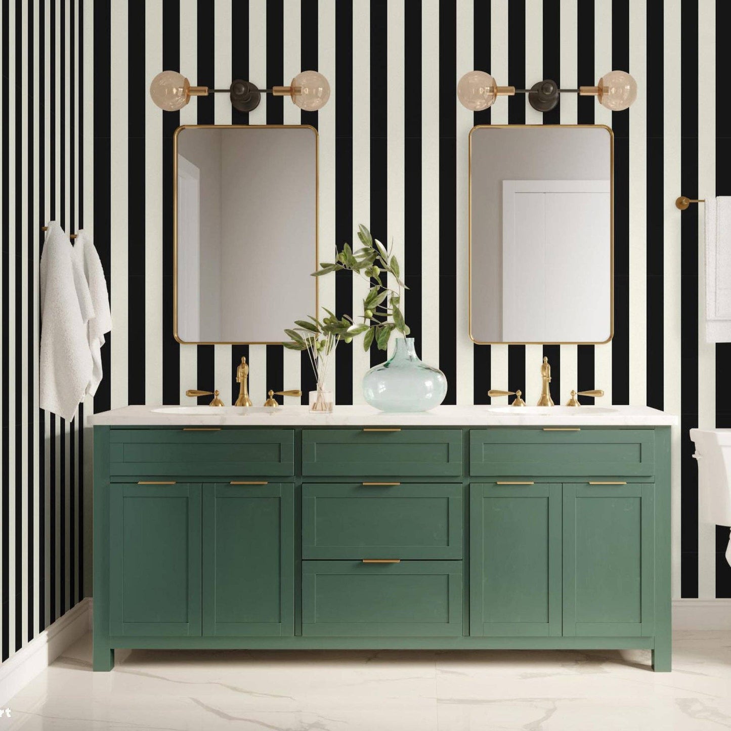Black & White Timeless Bold Striped Wallpaper, Flocked Textured Velvet Feeling Thick Lines Wallcovering