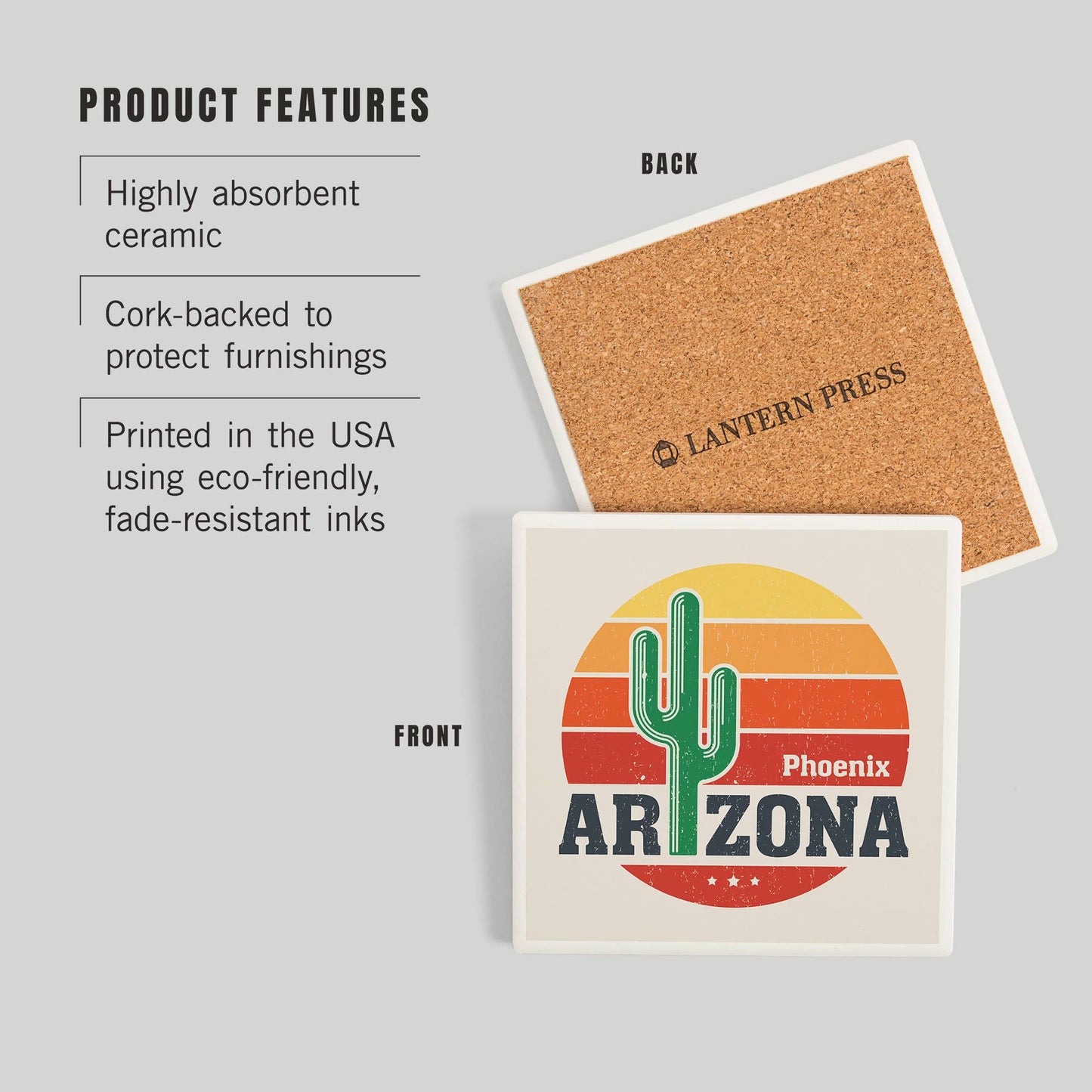 CERAMIC COASTER Phoenix, Arizona, Sun & Cactus