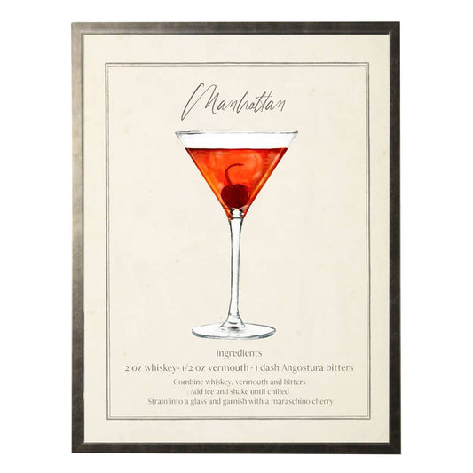 Watercolor manhattan drink with recipe