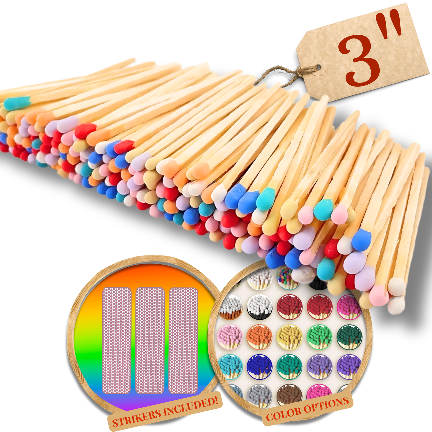 3" Color Wooden Safety Matches Match Bulk