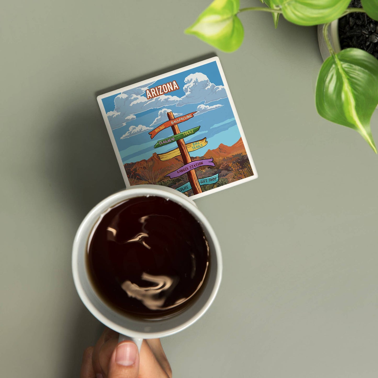 CERAMIC COASTER Arizona, Signpost, Desert