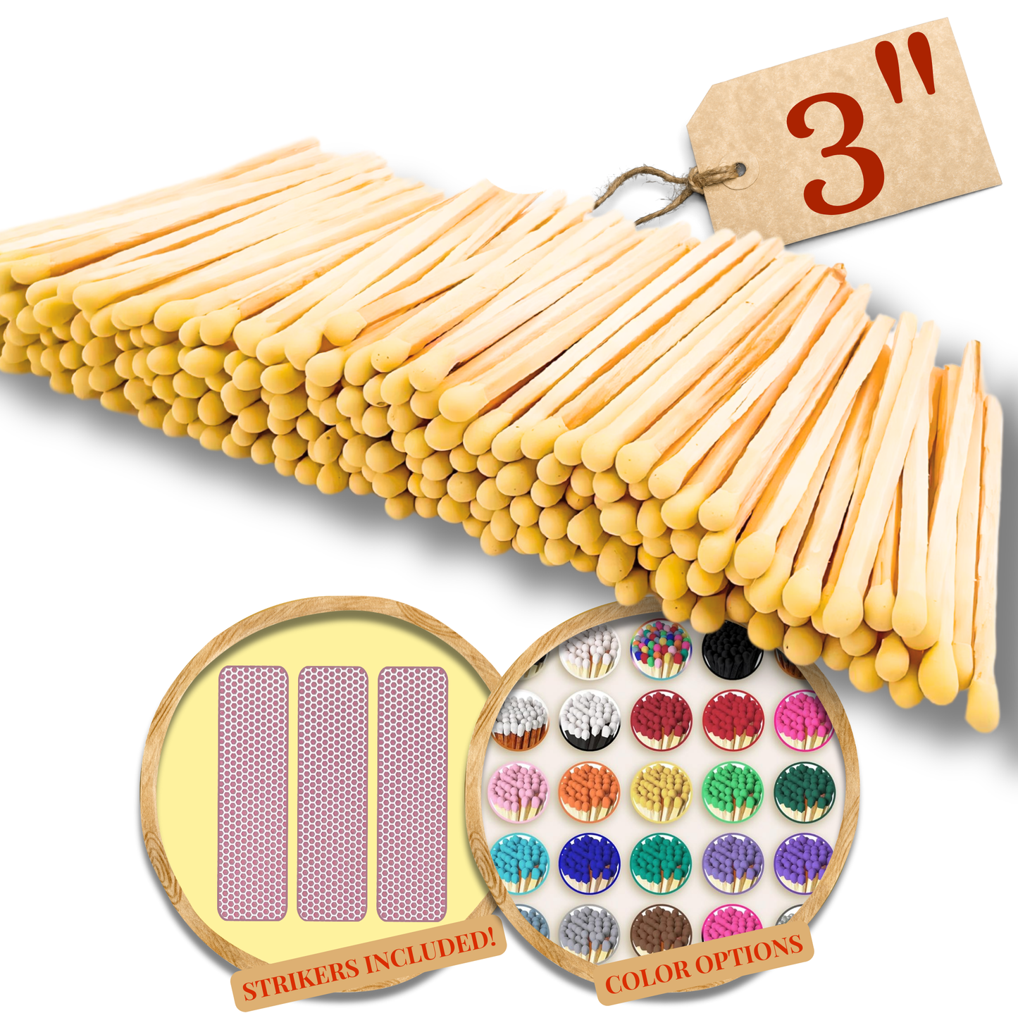 3" Color Wooden Safety Matches Match Bulk