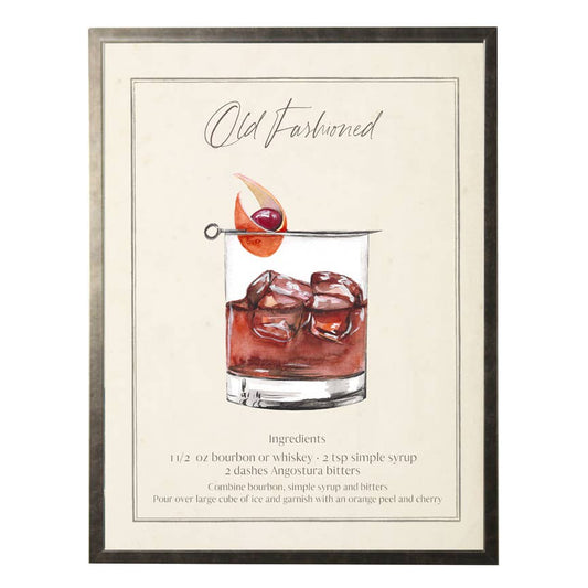 Watercolor old fashioned drink with recipe