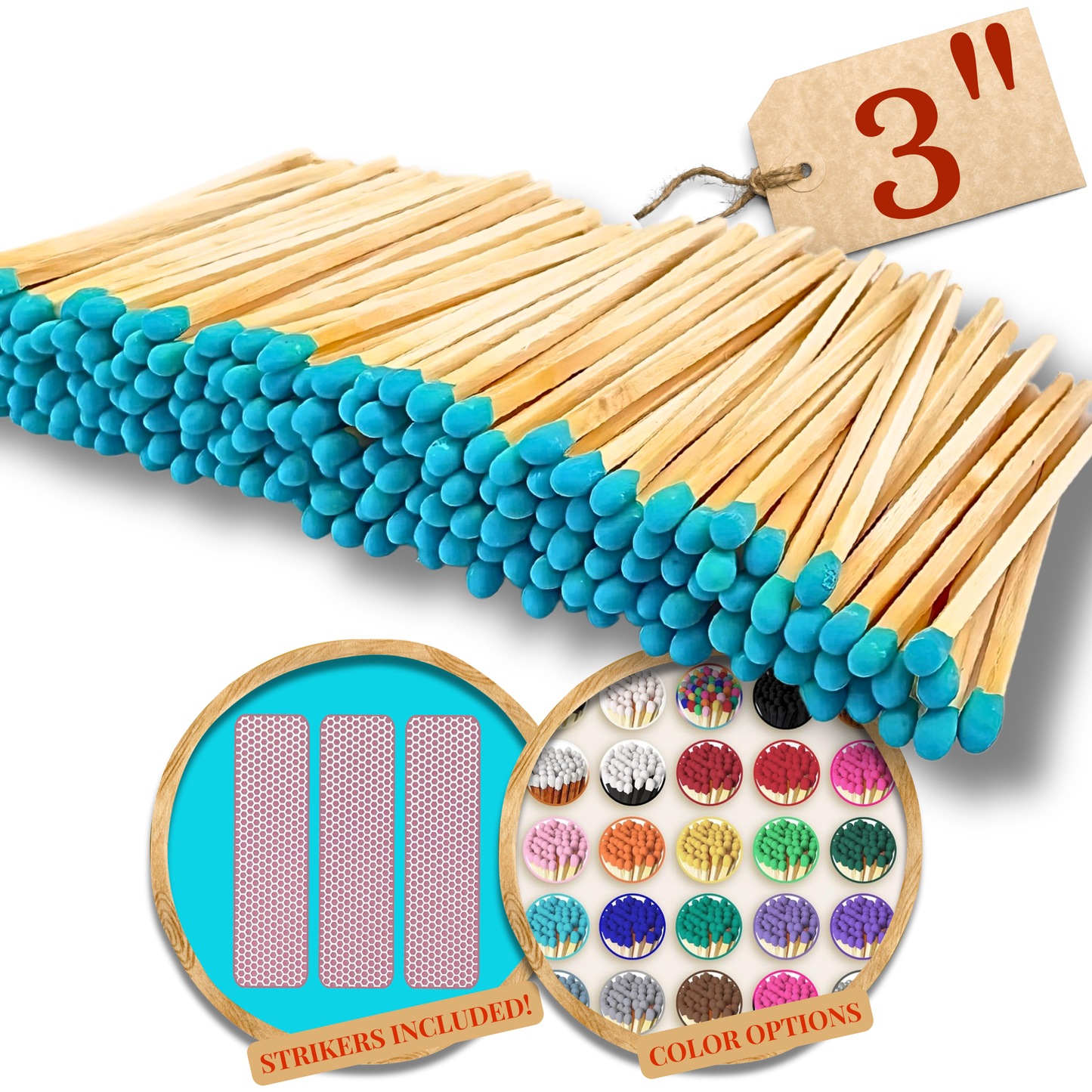 3" Color Wooden Safety Matches Match Bulk