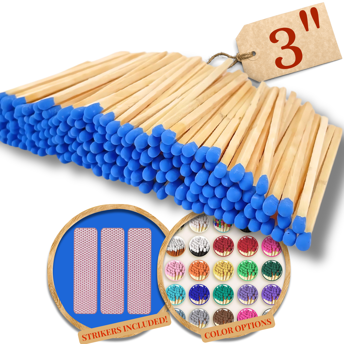 3" Color Wooden Safety Matches Match Bulk