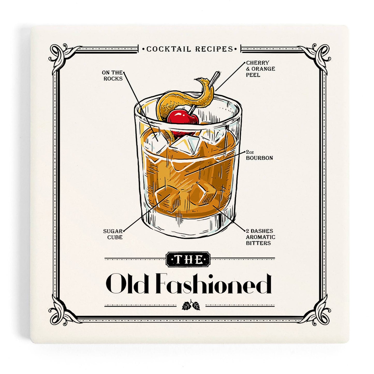 CERAMIC COASTER Prohibition Cocktail Recipe Old Fashioned