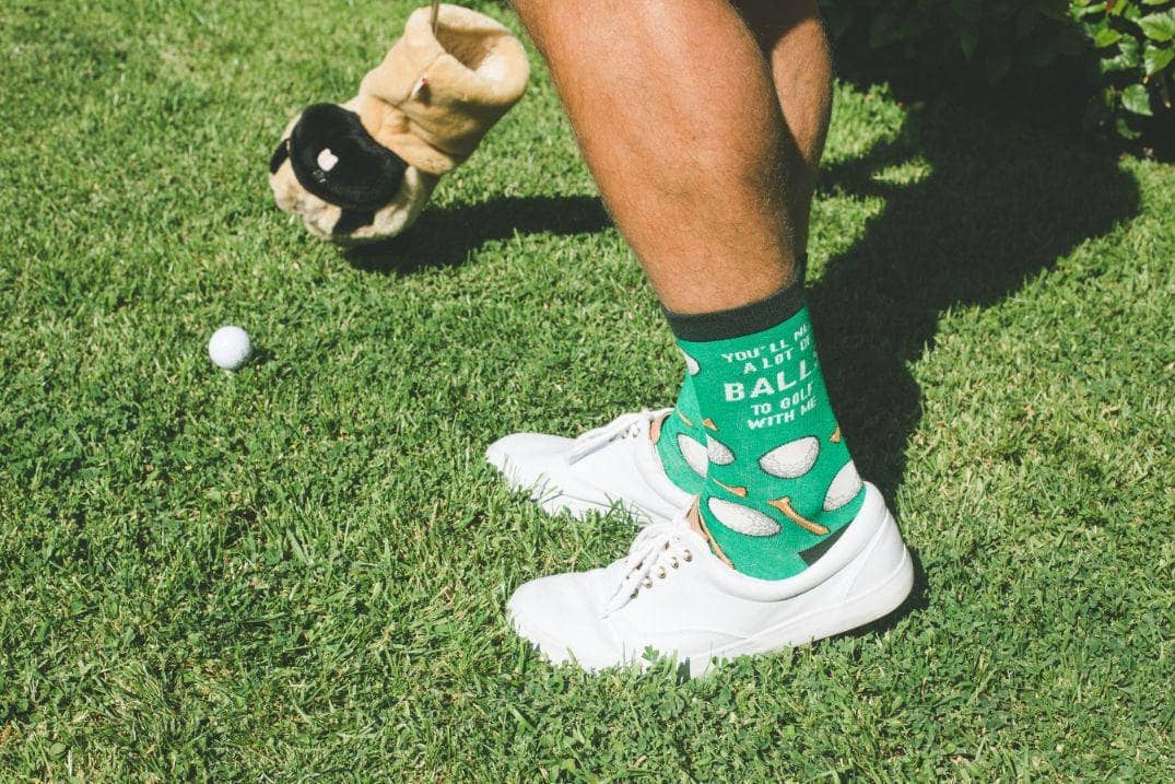 Mens Youll Need A Lot Of Balls To Golf With Me Socks Golfing: Mens (9-11) / Green
