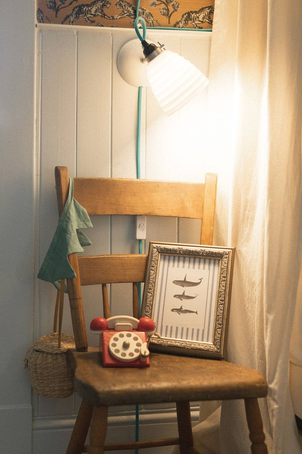 Whales on Stripes Framed Antique Art