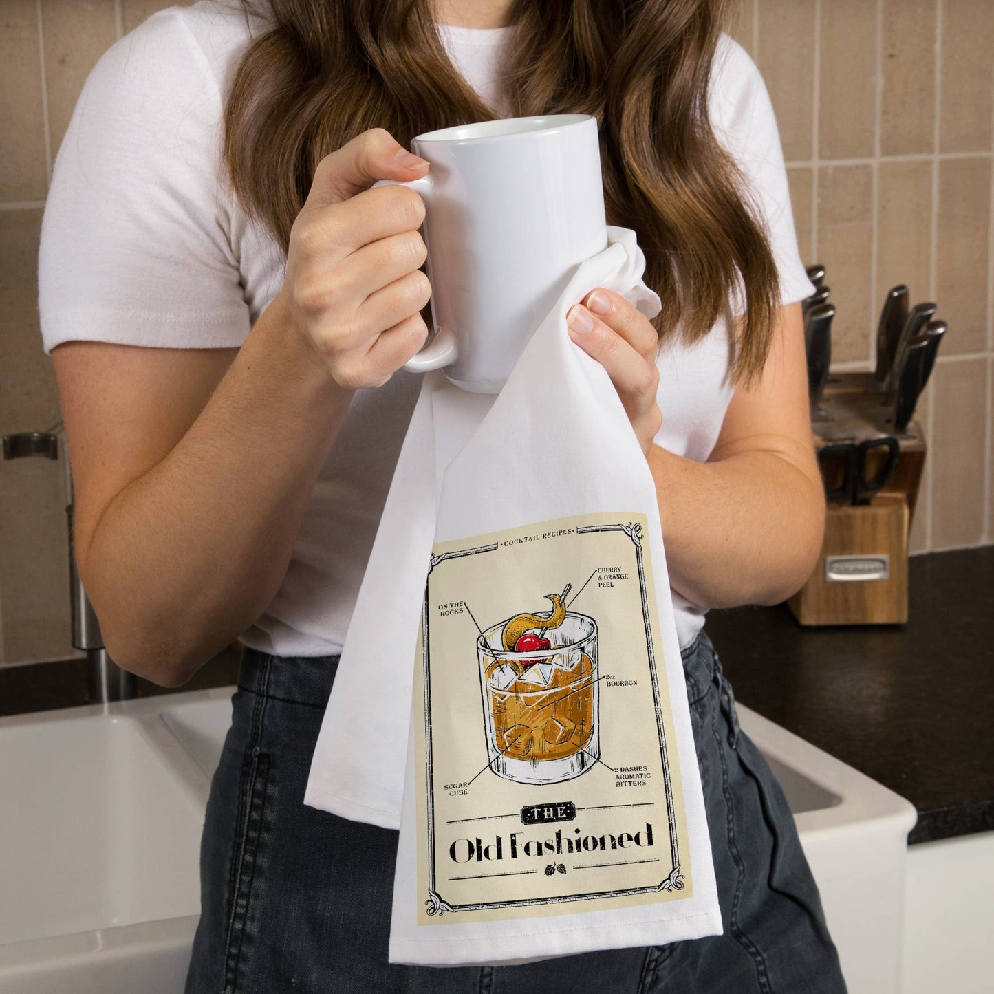 ORGANIC TEA TOWEL Prohibition Cocktail Recipe Old Fashioned