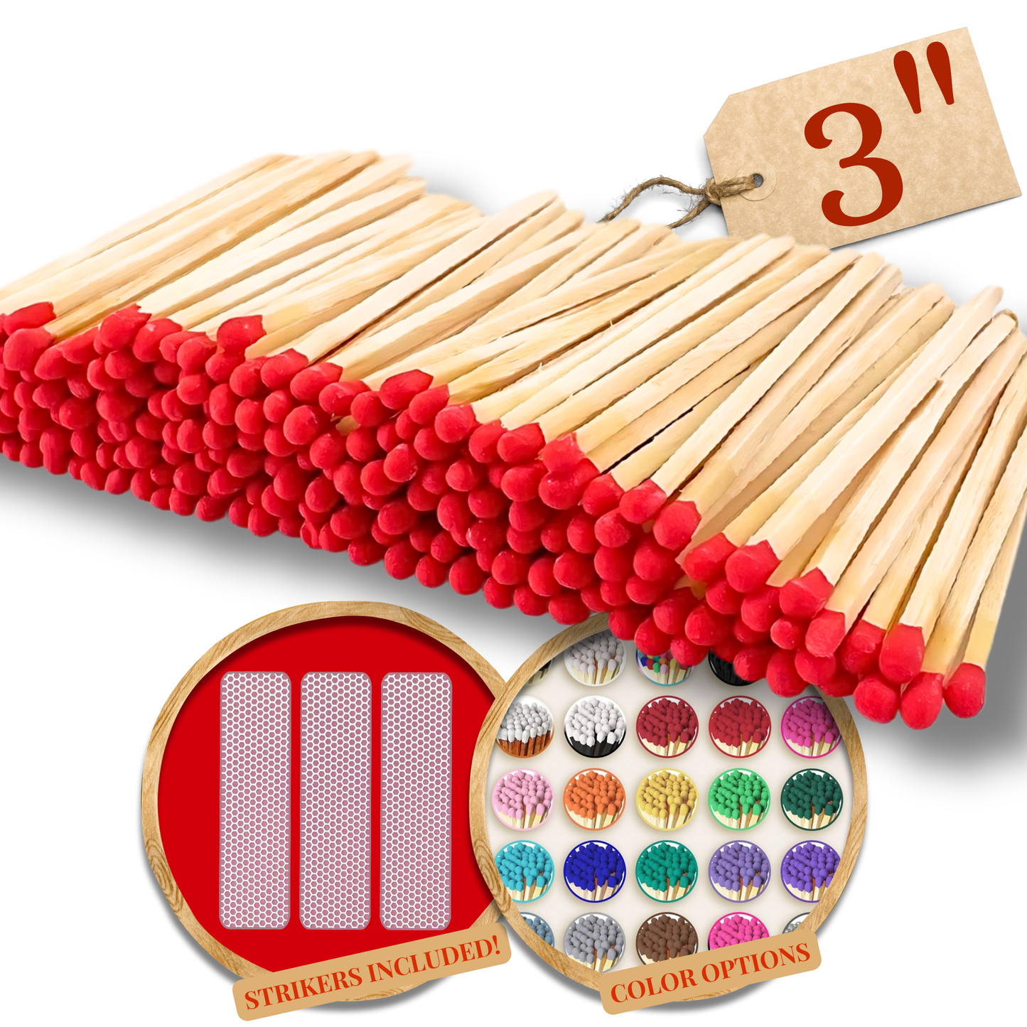 3" Color Wooden Safety Matches Match Bulk