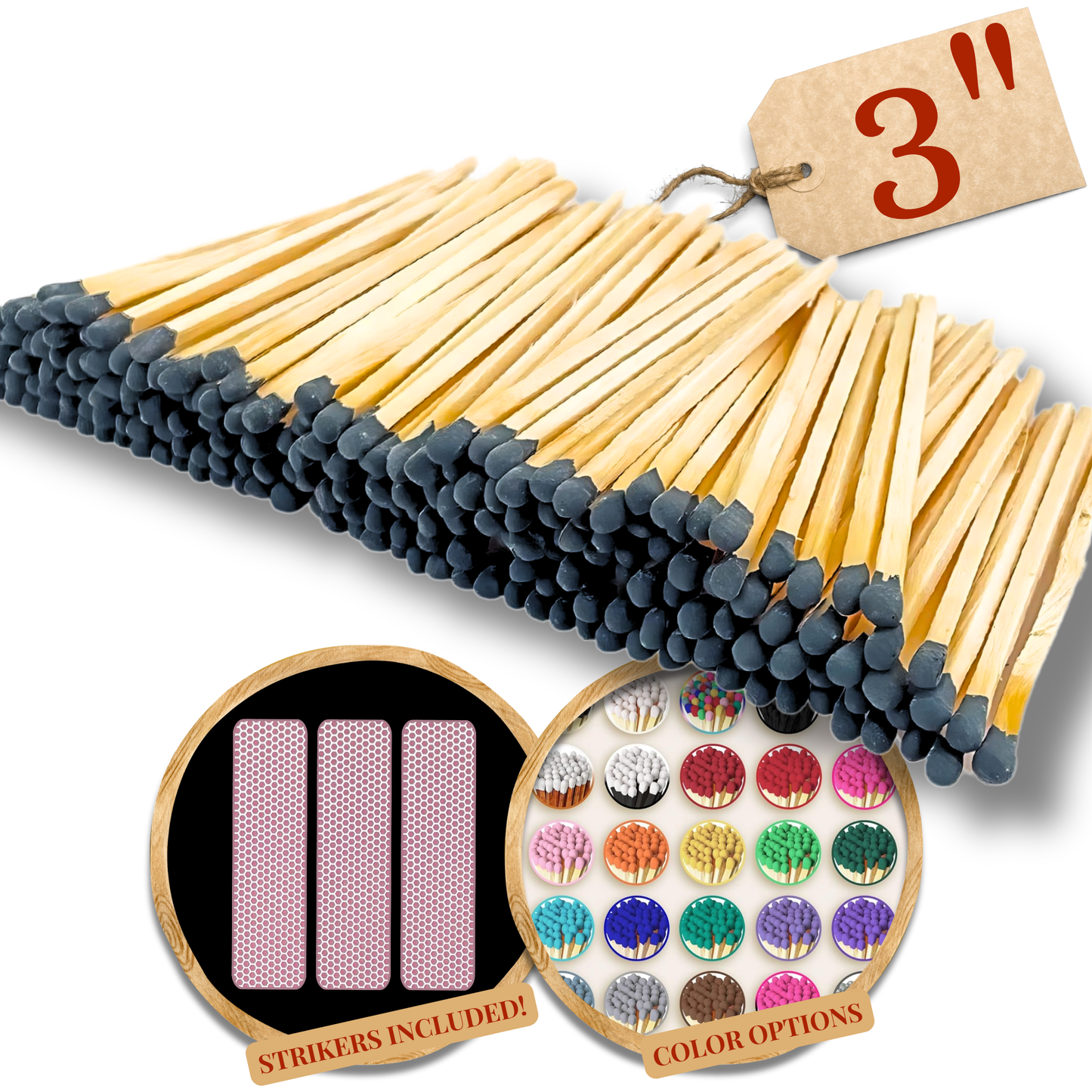 3" Color Wooden Safety Matches Match Bulk