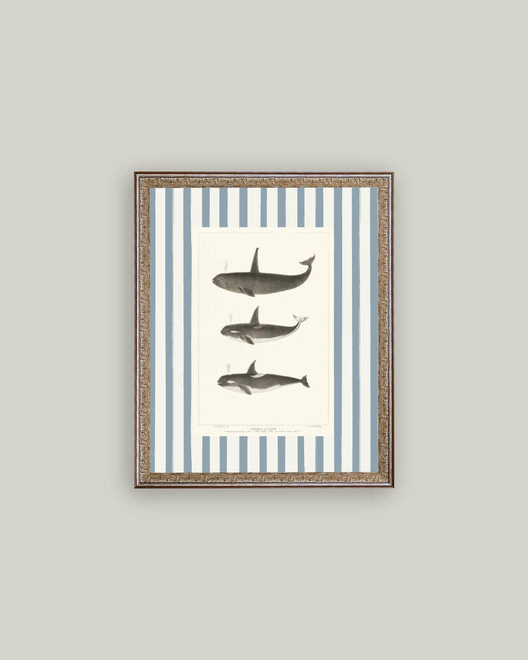 Whales on Stripes Framed Antique Art