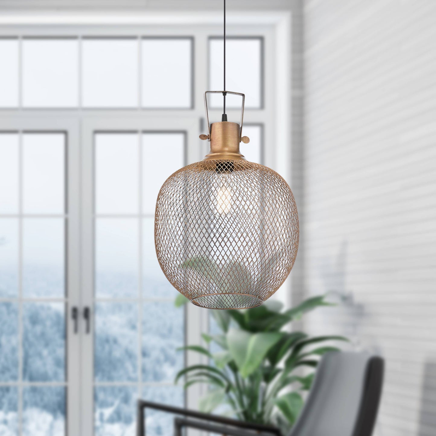 13.5"H Kellem Handcrafted Brass Mesh Pendant Lamp