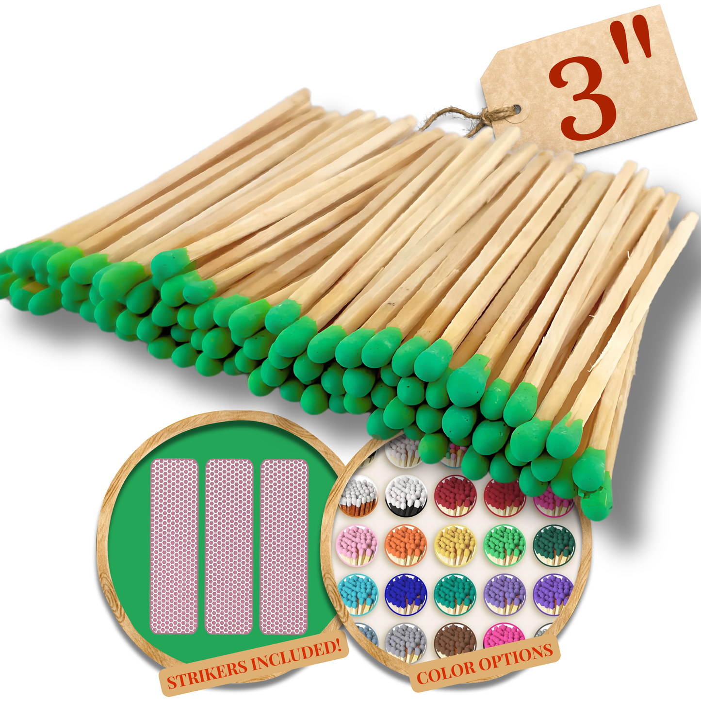 3" Color Wooden Safety Matches Match Bulk