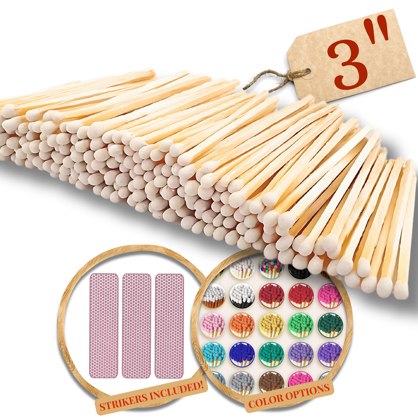 3" Color Wooden Safety Matches Match Bulk