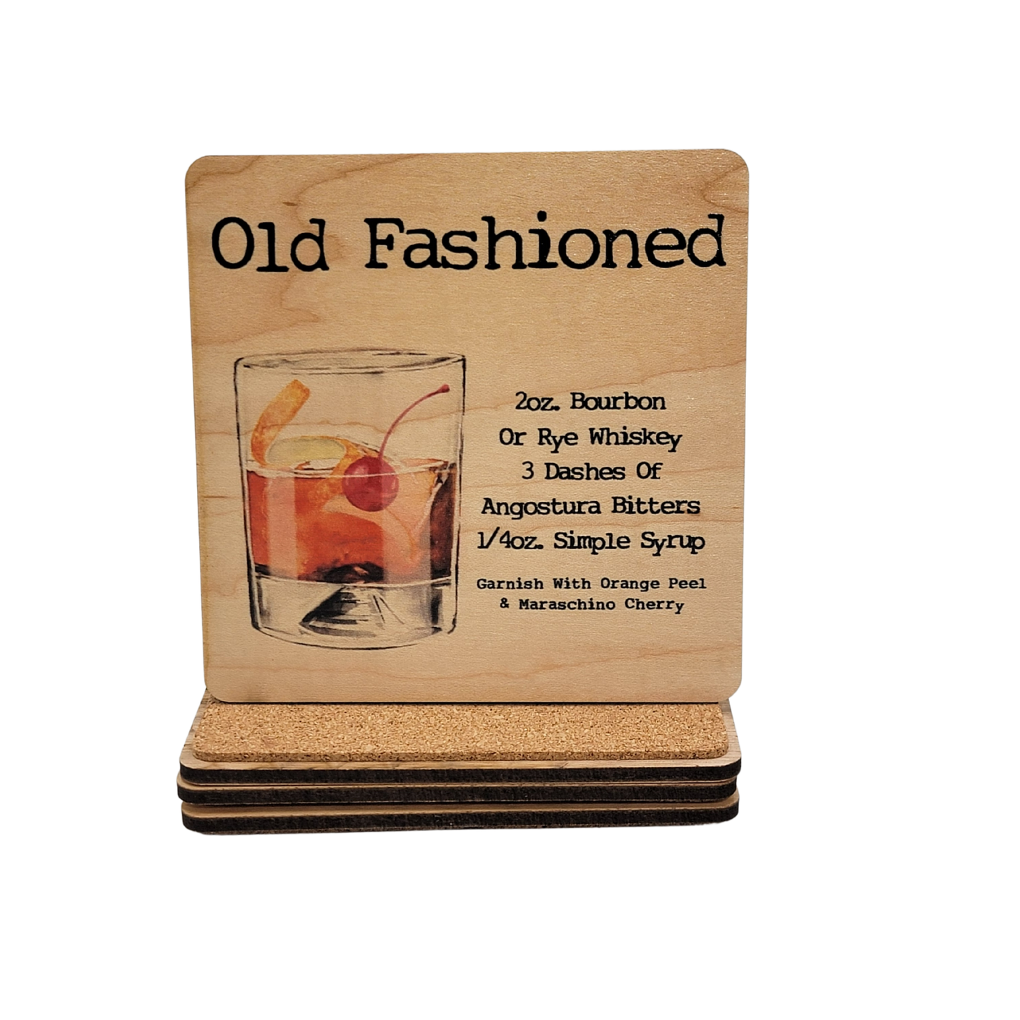 Old Fashioned Cocktail Wooden Bar Coaster