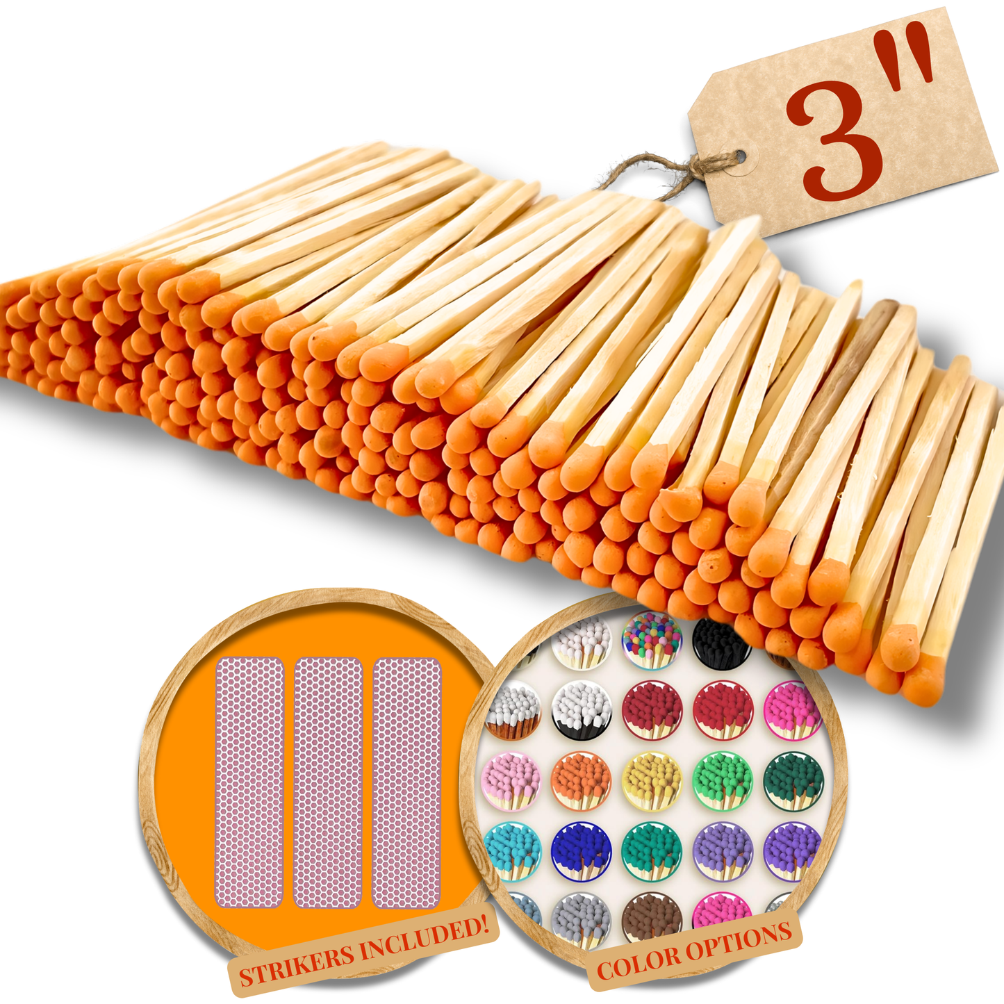 3" Color Wooden Safety Matches Match Bulk