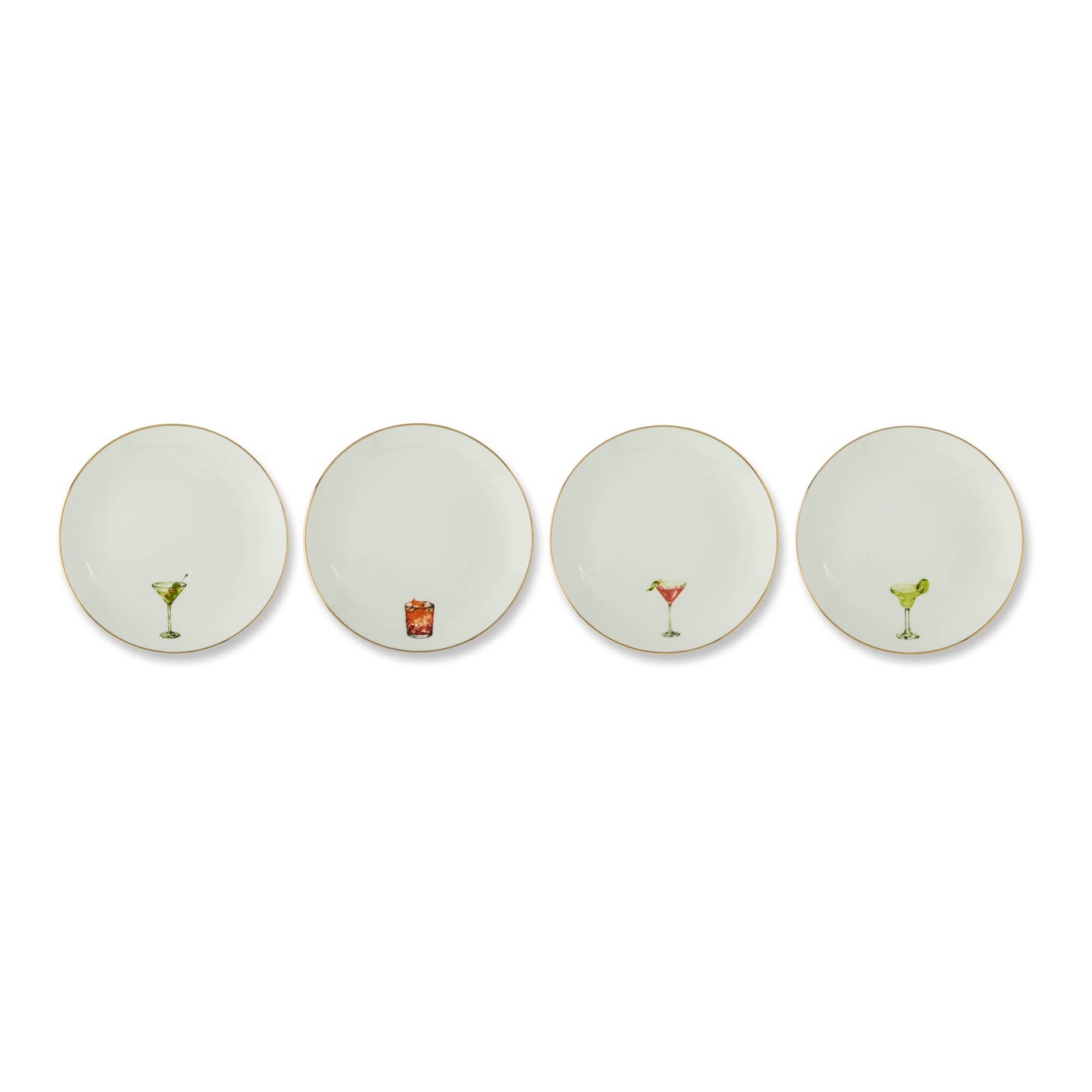 4pk 6" Gold Rim Plates - Classic Cocktails