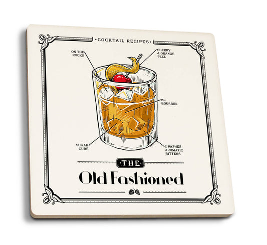 CERAMIC COASTER Prohibition Cocktail Recipe Old Fashioned