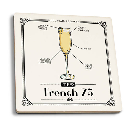 CERAMIC COASTER Prohibition, Cocktail Recipe, French 75
