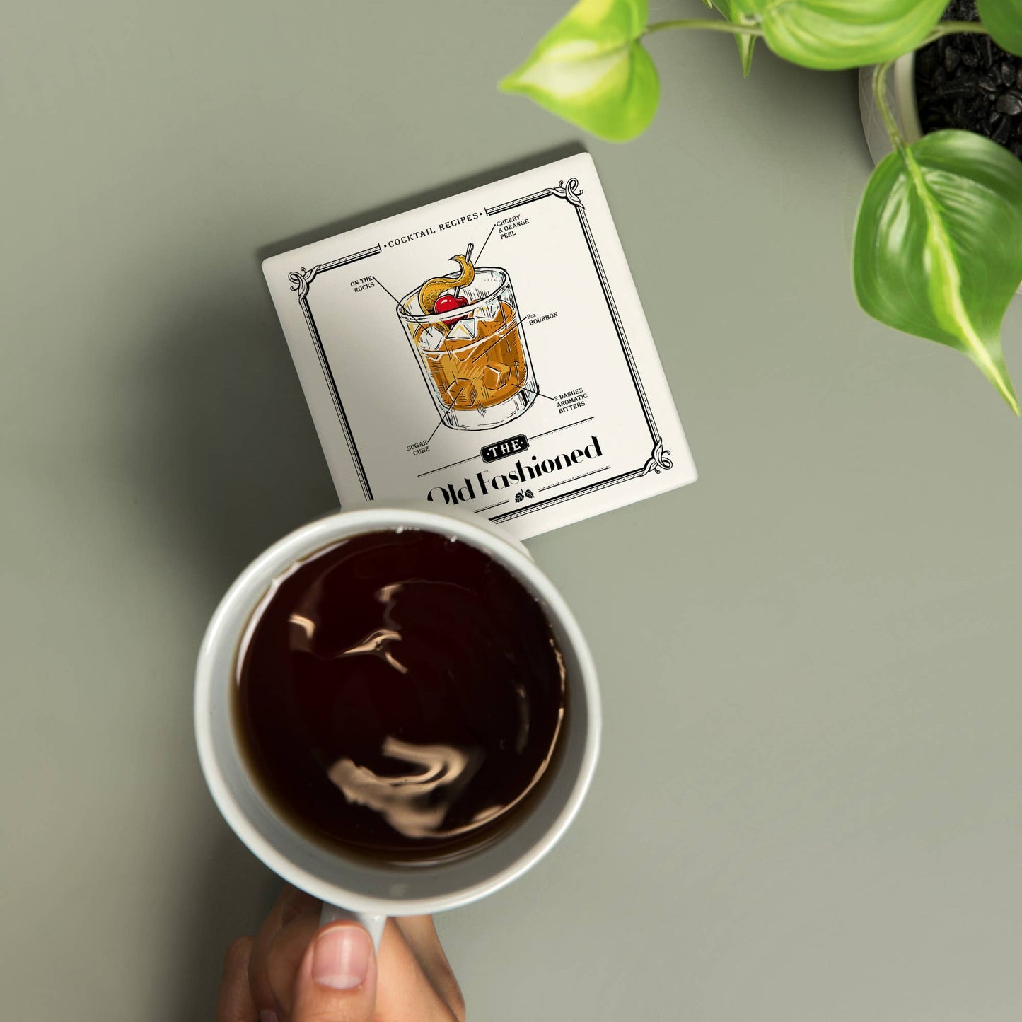 CERAMIC COASTER Prohibition Cocktail Recipe Old Fashioned