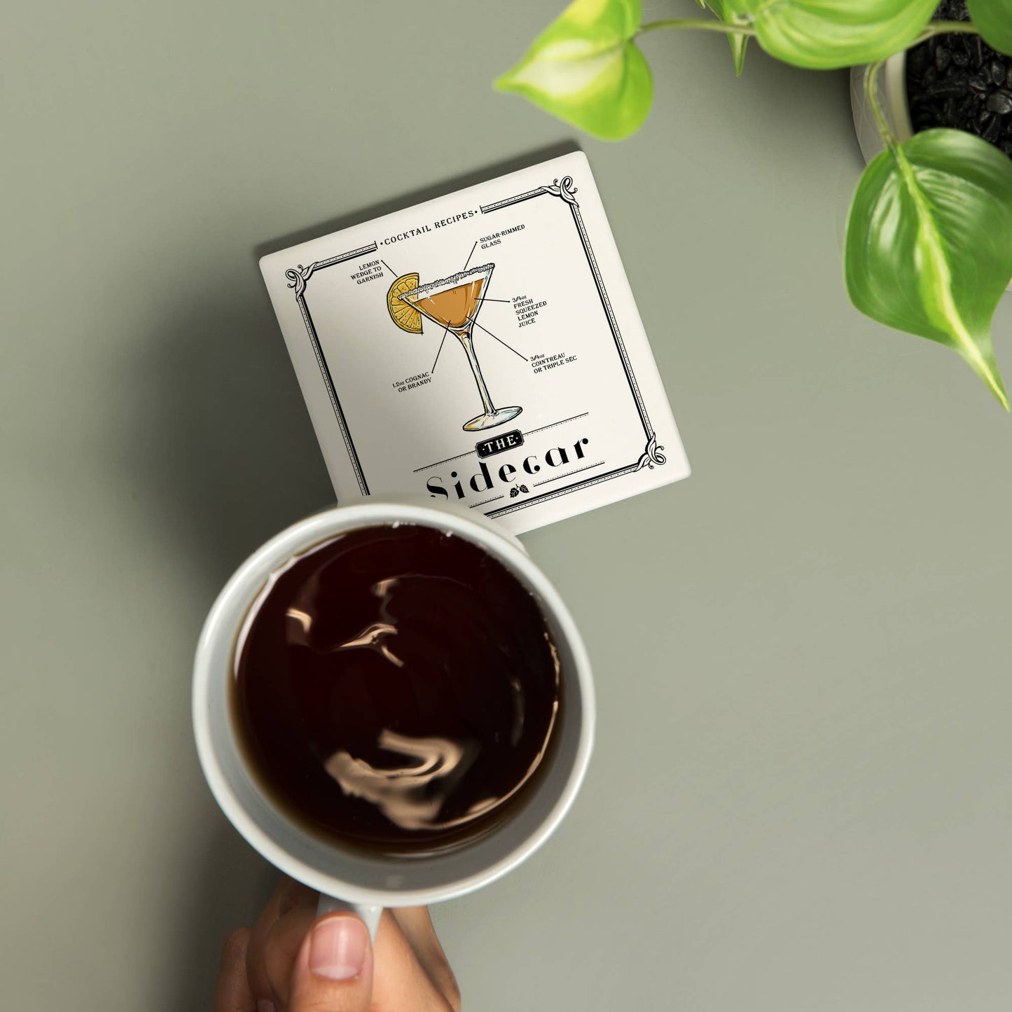 CERAMIC COASTER Prohibition, Cocktail Recipe, Sidecar