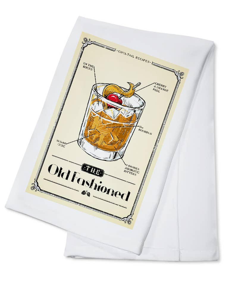 ORGANIC TEA TOWEL Prohibition Cocktail Recipe Old Fashioned