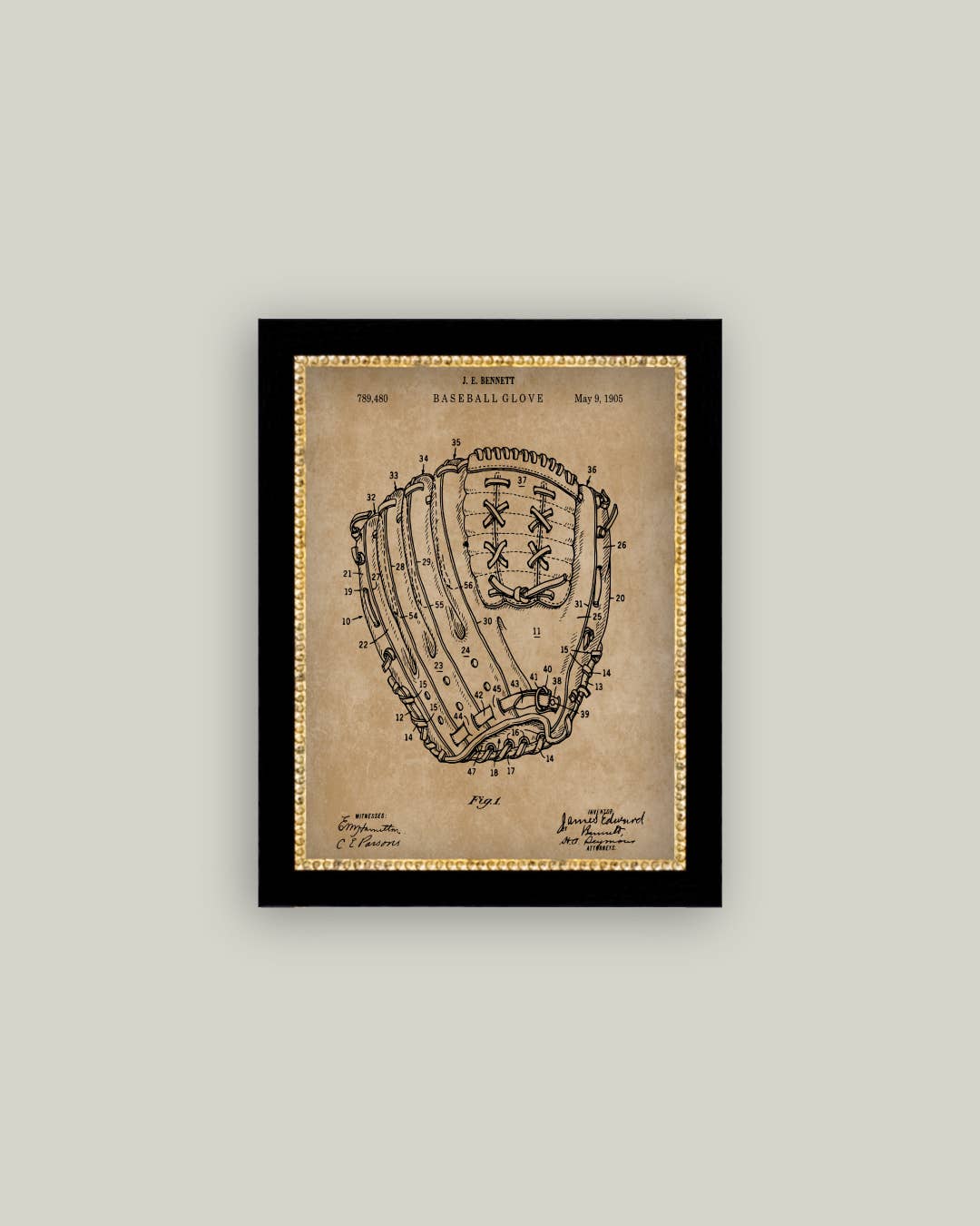 Vintage Baseball Mit Map Framed Antique Art