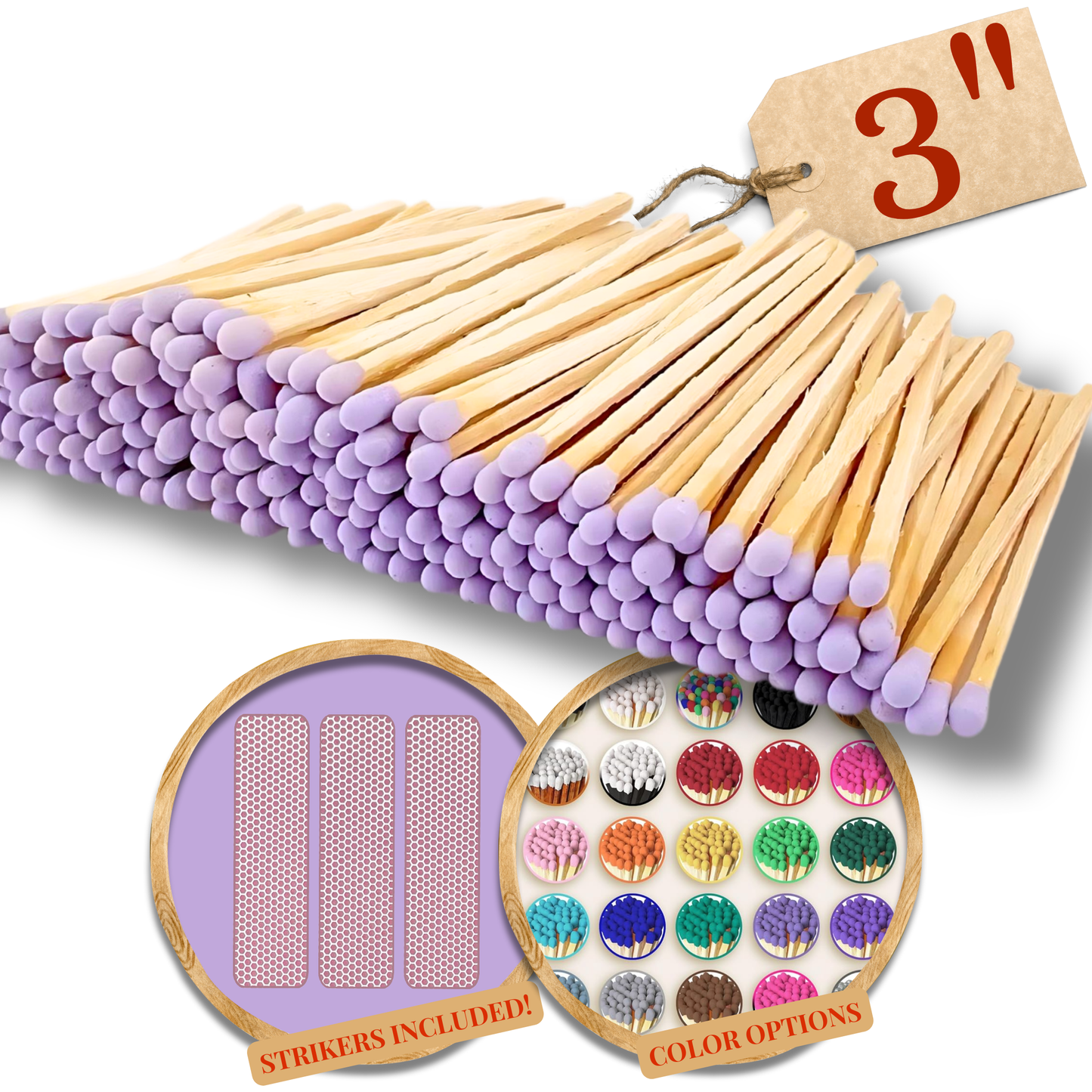 3" Color Wooden Safety Matches Match Bulk