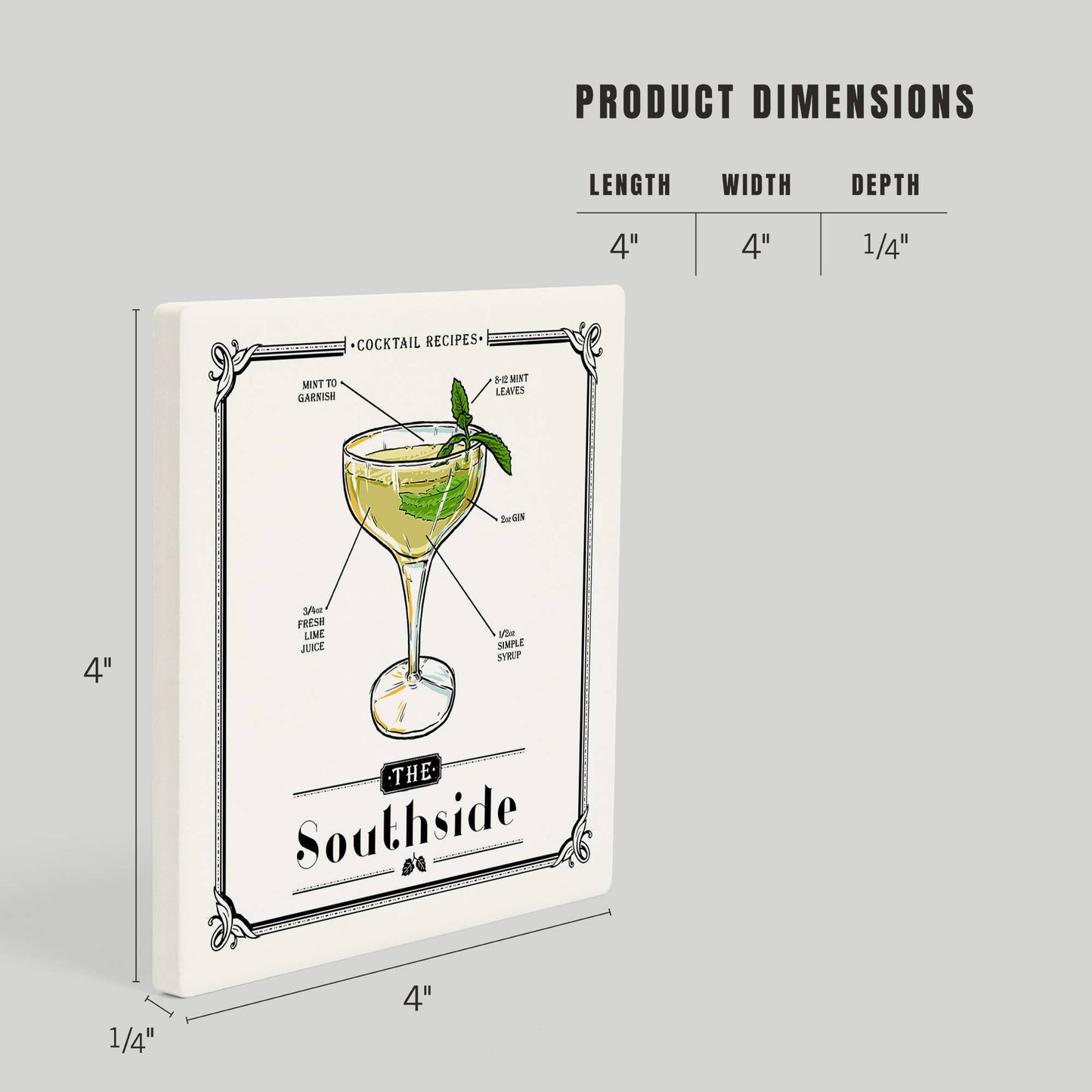 CERAMIC COASTER Prohibition, Cocktail Recipe, Southside