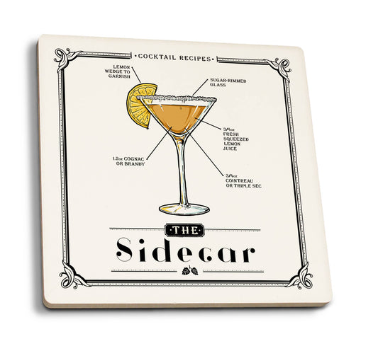 CERAMIC COASTER Prohibition, Cocktail Recipe, Sidecar