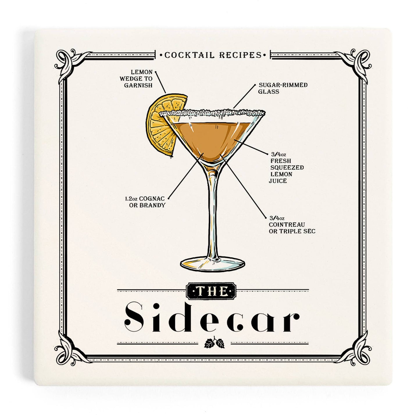 CERAMIC COASTER Prohibition, Cocktail Recipe, Sidecar