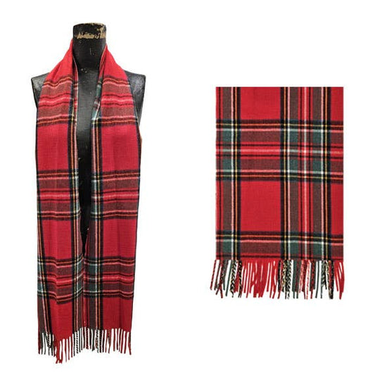 Tartan Plaid Cashmere Touch Muffler scarf with fringe