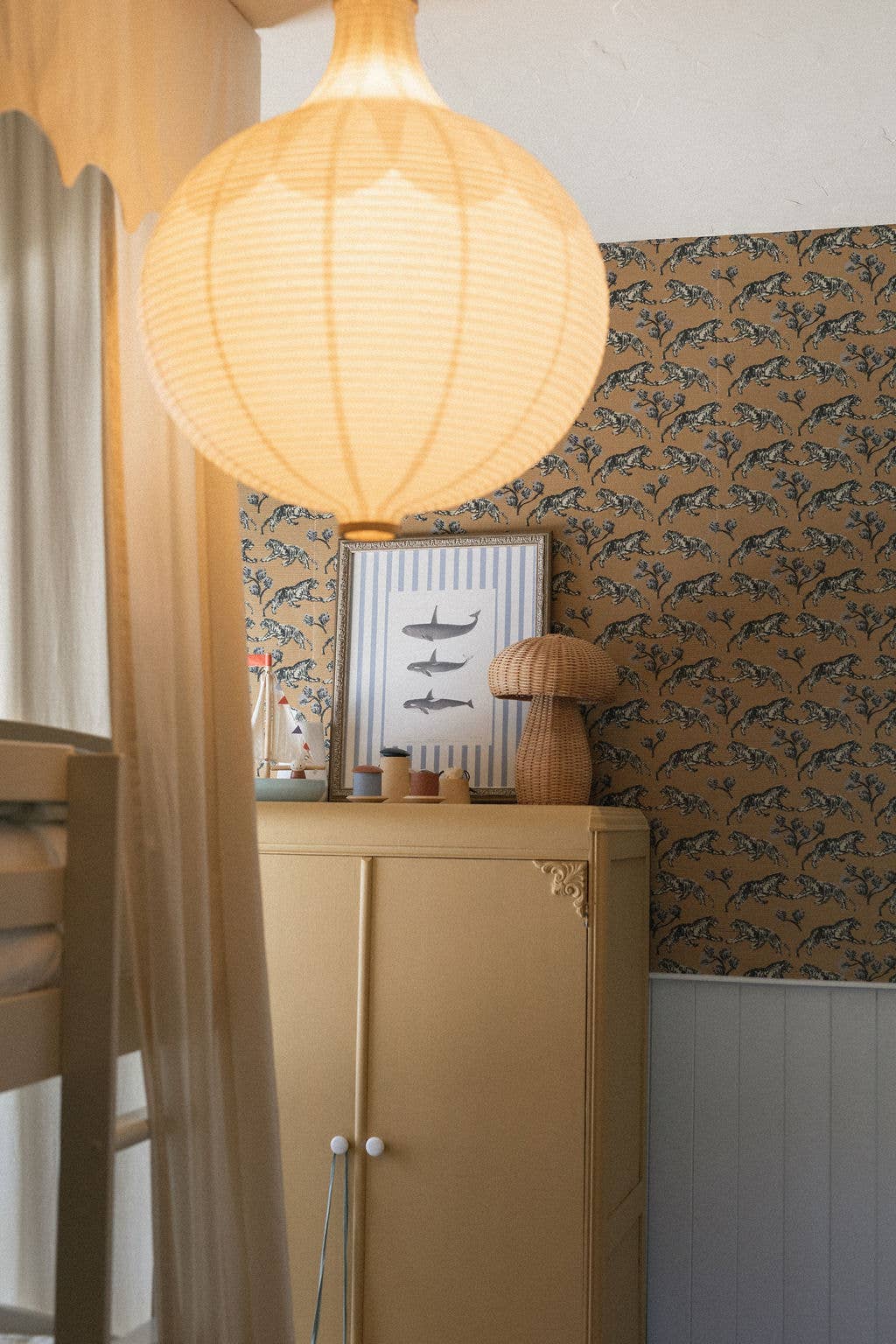 Whales on Stripes Framed Antique Art