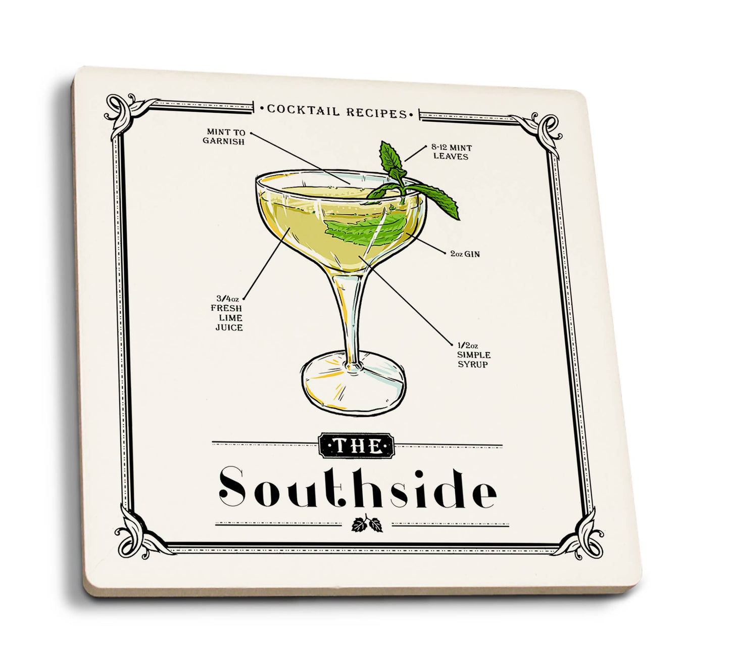 CERAMIC COASTER Prohibition, Cocktail Recipe, Southside