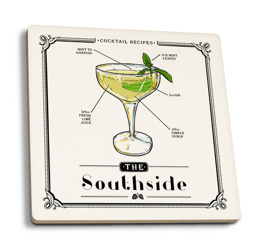 CERAMIC COASTER Prohibition, Cocktail Recipe, Southside