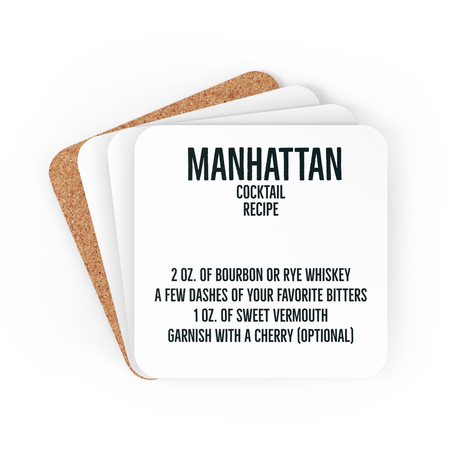 Manhattan cocktail recipe coaster set mens gift housewarming bar hostess gift black white