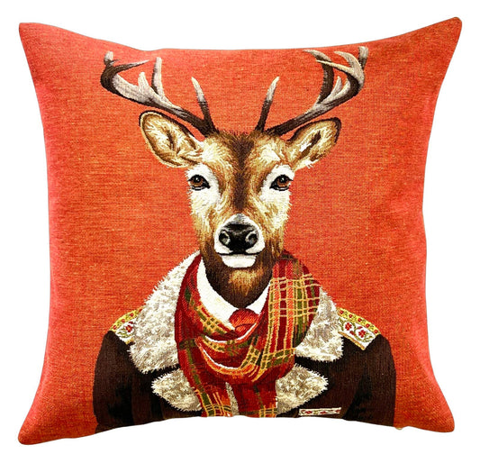 Stag Pillow Cover - Quirky Cushion - Orange Pillow