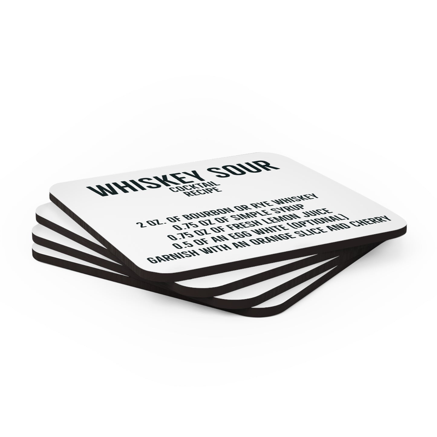 Whiskey Sour Bourbon Cocktail Recipe Coaster Set mens gift bar housewarming hostess gift