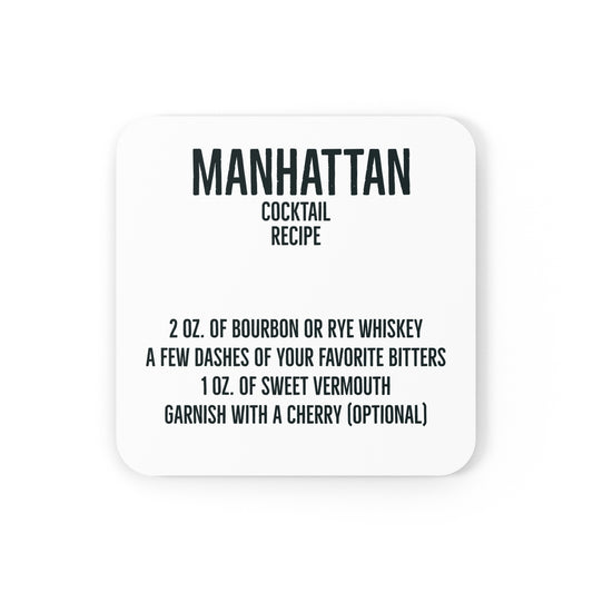 Manhattan cocktail recipe coaster set mens gift housewarming bar hostess gift black white
