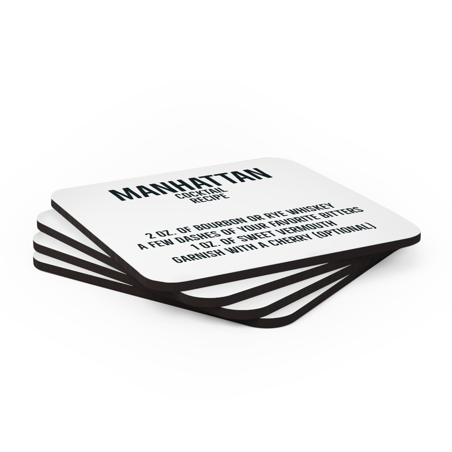 Manhattan cocktail recipe coaster set mens gift housewarming bar hostess gift black white