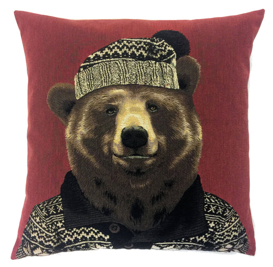 Bear Pillow Cover - Mountain Decor - Woven Throw Pillow